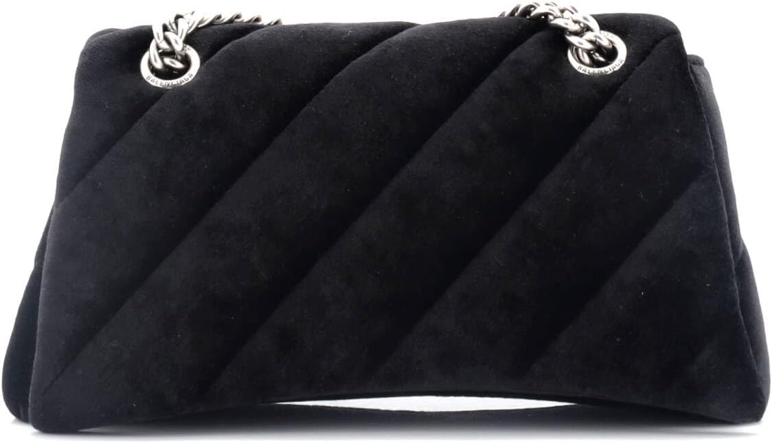 Pre-Loved Crush Chain Flap Bag Quilted Velvet Medium, Black