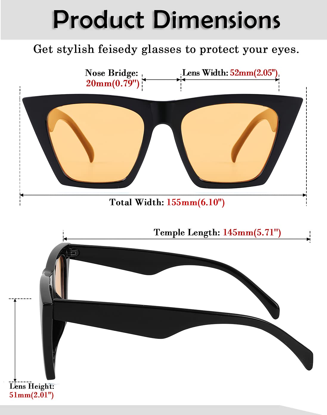 FEISEDY Vintage Square Cat Eye Sunglasses Women Trendy Cateye Sunglasses B2473