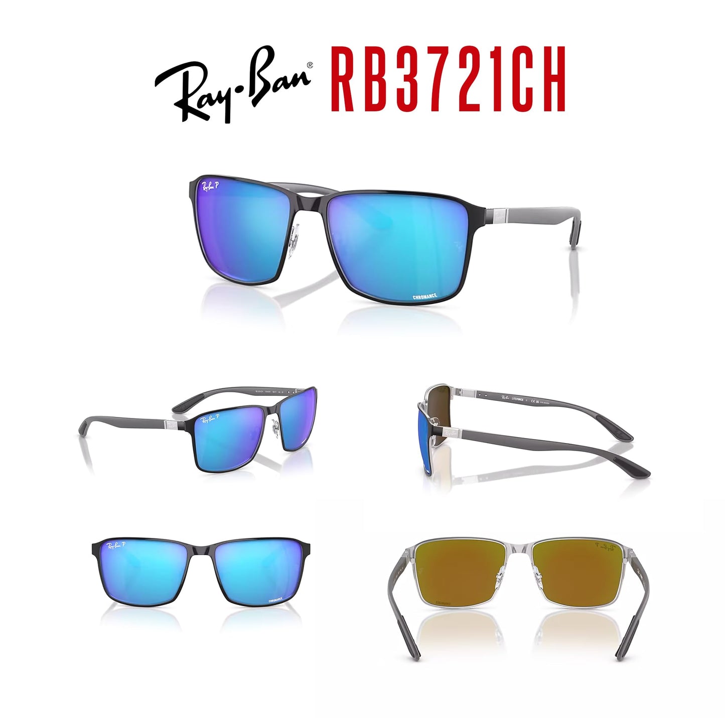 Ray-Ban RB3721CH Square Sunglasses for Men for Women + BUNDLE With Designer iWear Complimentary Eyewear Kit