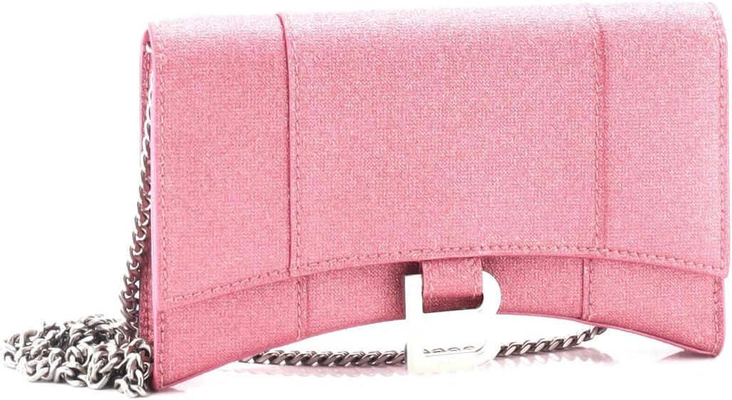 Pre-Loved Hourglass Chain Wallet Glitter Leather, Pink