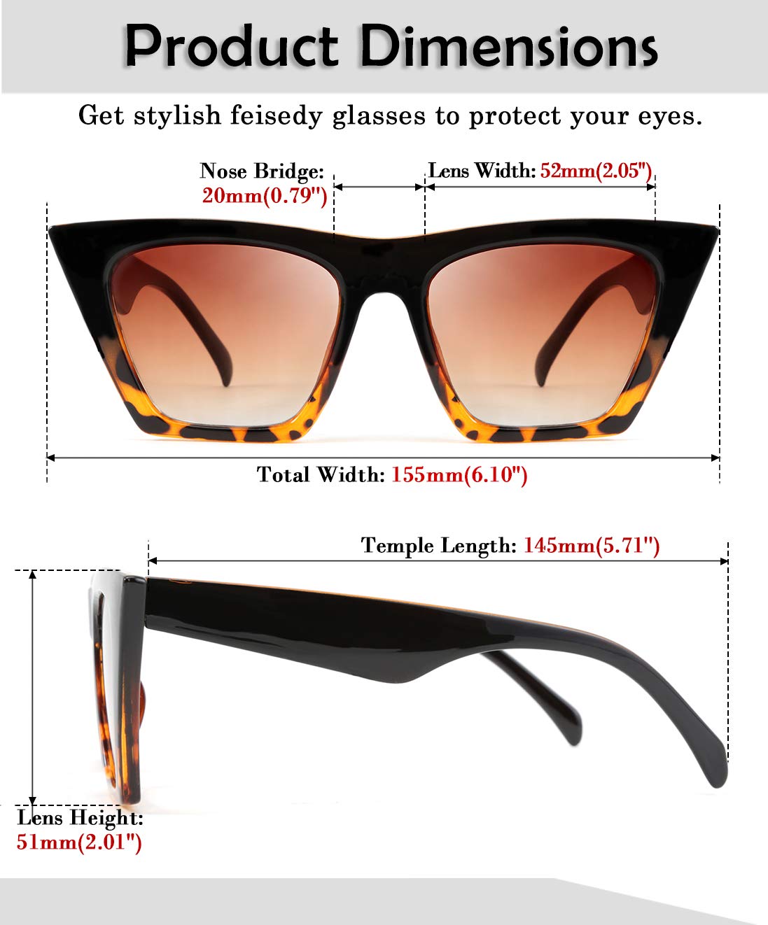 FEISEDY Vintage Square Cat Eye Sunglasses Women Trendy Cateye Sunglasses B2473