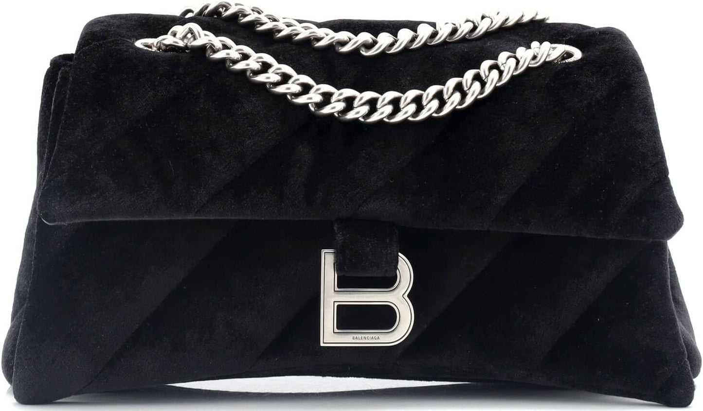 Pre-Loved Crush Chain Flap Bag Quilted Velvet Medium, Black