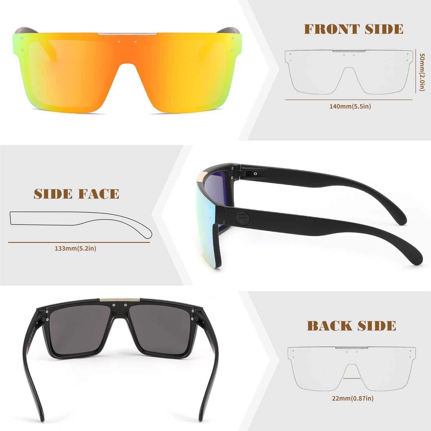 FEISEDY Men Sunglasses Polarized Oversized Square Flat Top Cycling Running Fishing Golf Hiking Sports B2990