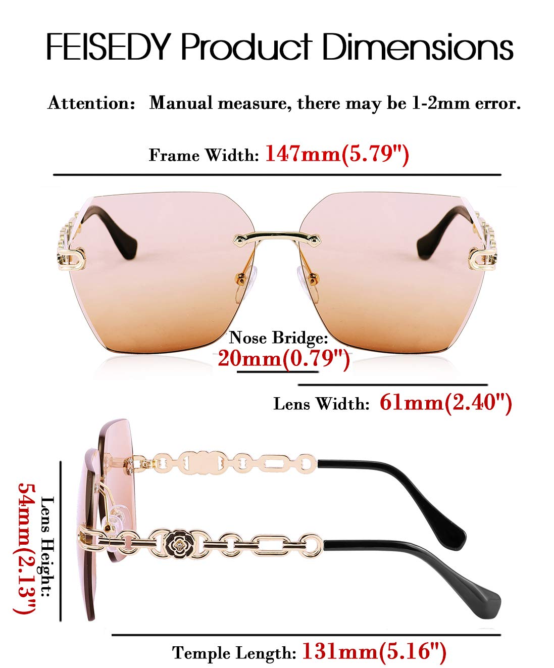 FEISEDY Classic Rimless Sunglasses Women Metal Frame Diamond Cutting Lens Sun Glasses B2567