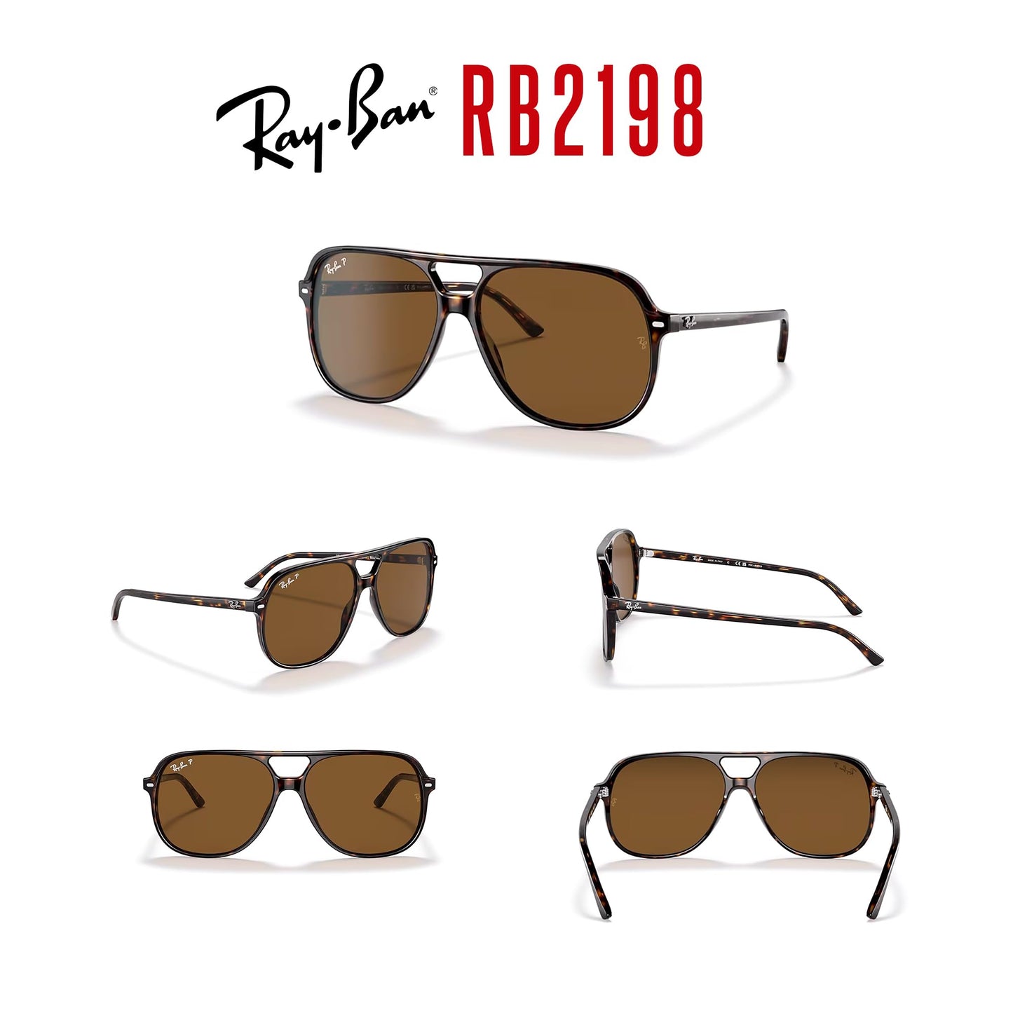Ray-Ban Bill RB2198 Square Sunglasses for Men for Women + BUNDLE With Designer iWear Complimentary Eyewear Kit