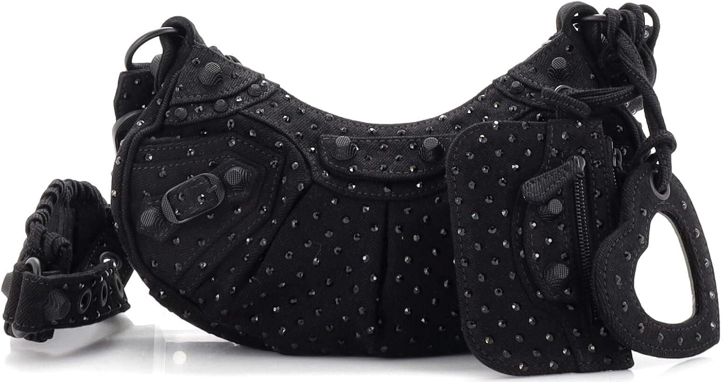 Pre-Loved Le Cagole Giant Studs Shoulder Bag Rhinestones XS, Black