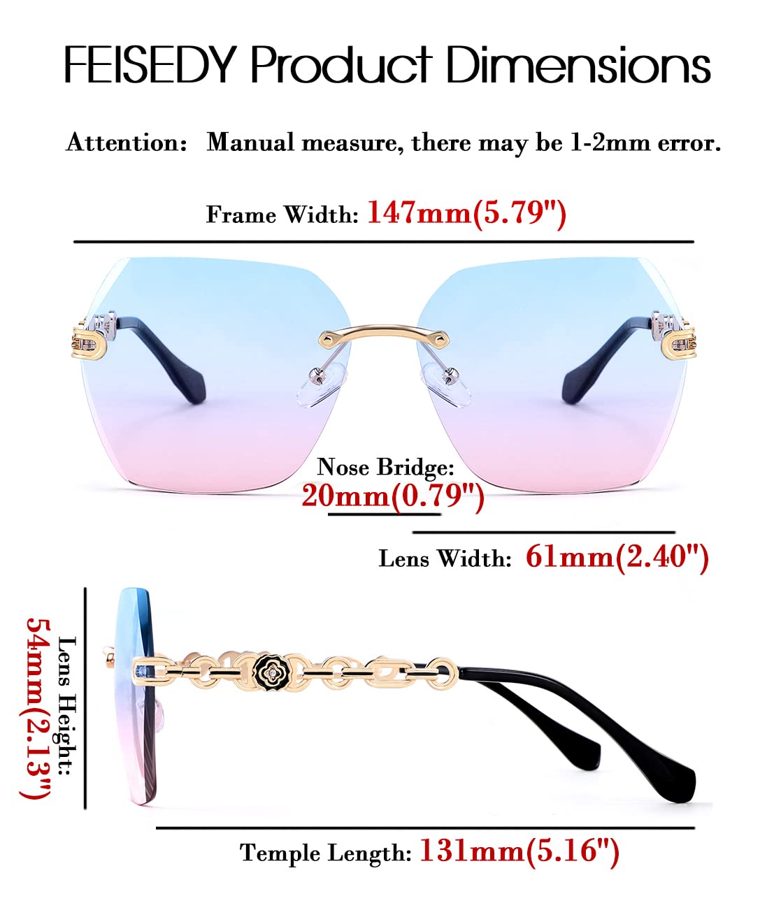 FEISEDY Classic Rimless Sunglasses Women Metal Frame Diamond Cutting Lens Sun Glasses B2567