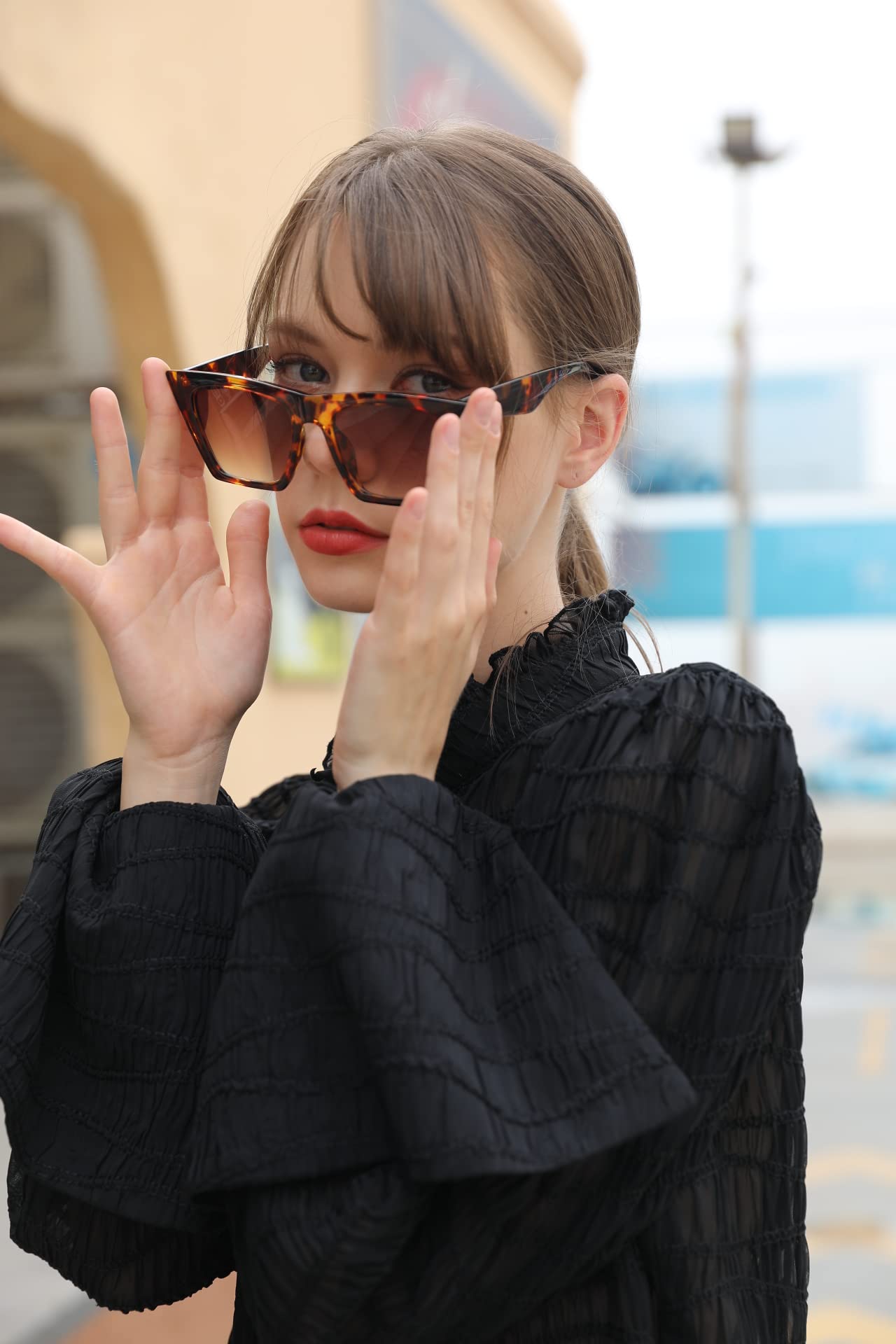 FEISEDY Vintage Square Cat Eye Sunglasses Women Trendy Cateye Sunglasses B2473