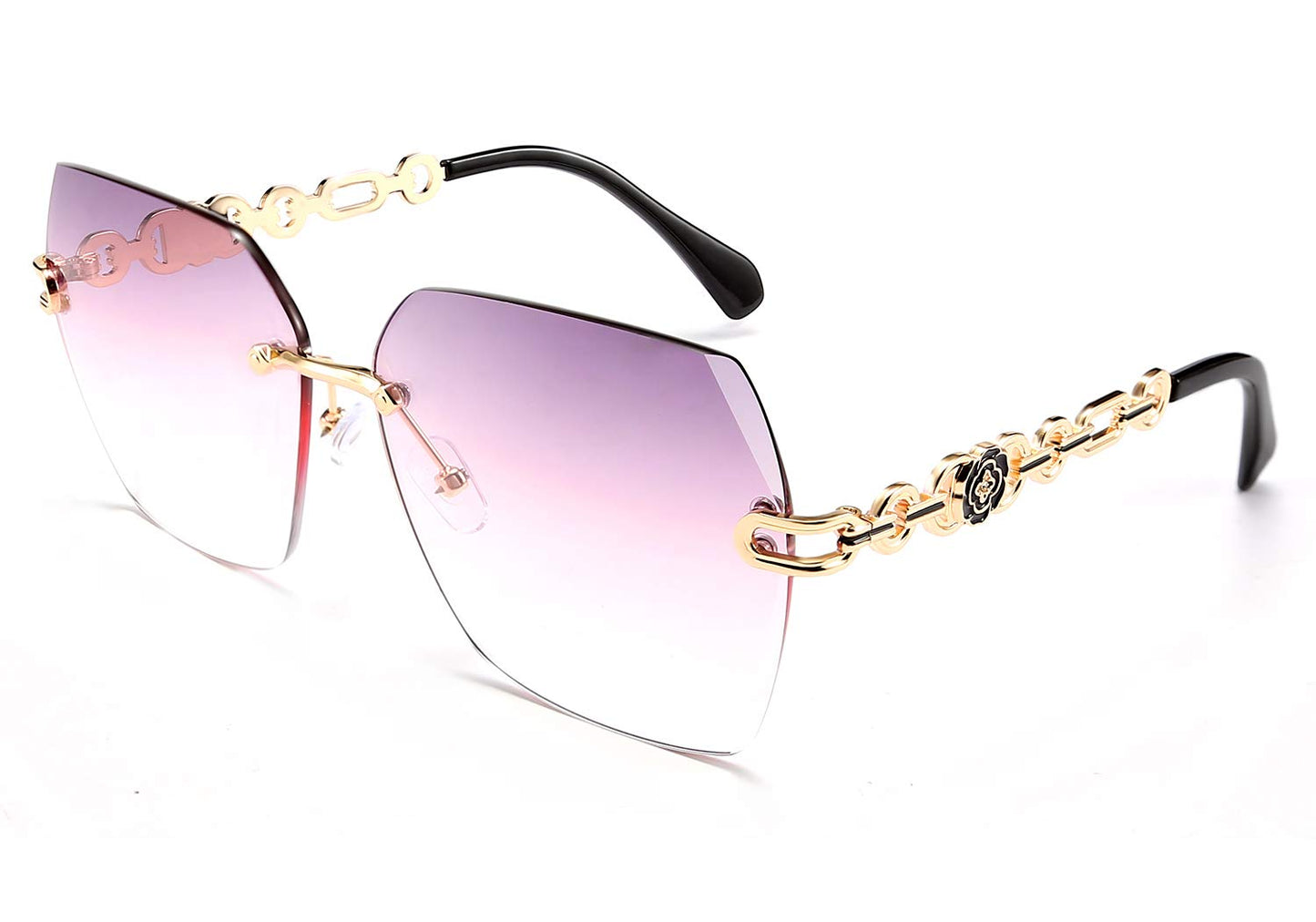 FEISEDY Classic Rimless Sunglasses Women Metal Frame Diamond Cutting Lens Sun Glasses B2567