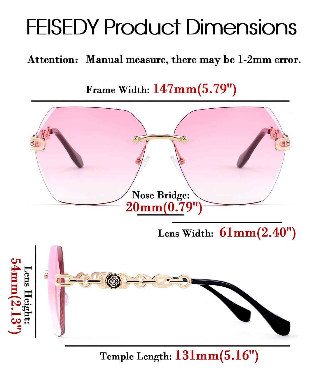 FEISEDY Classic Rimless Sunglasses Women Metal Frame Diamond Cutting Lens Sun Glasses B2567