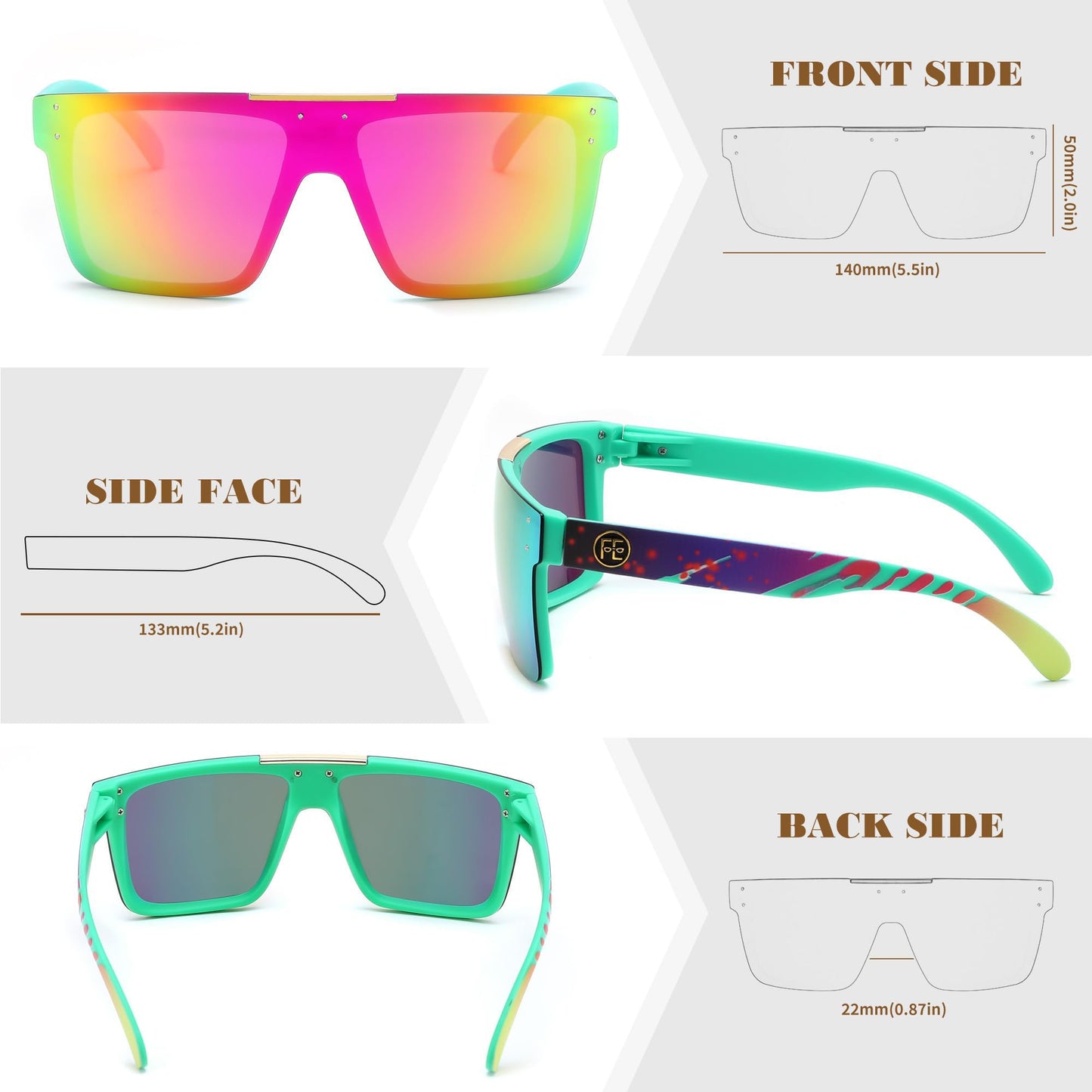 FEISEDY Men Sunglasses Polarized Oversized Square Flat Top Cycling Running Fishing Golf Hiking Sports B2990