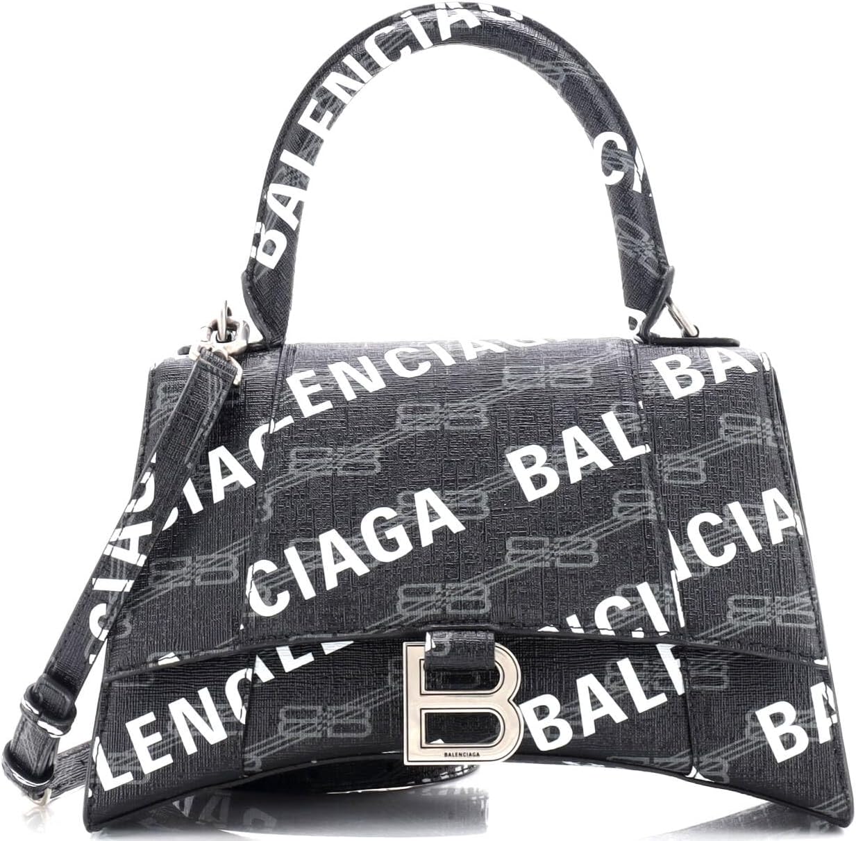 Pre-Loved Hourglass Top Handle Bag Monogram Coated Canvas Small, Black