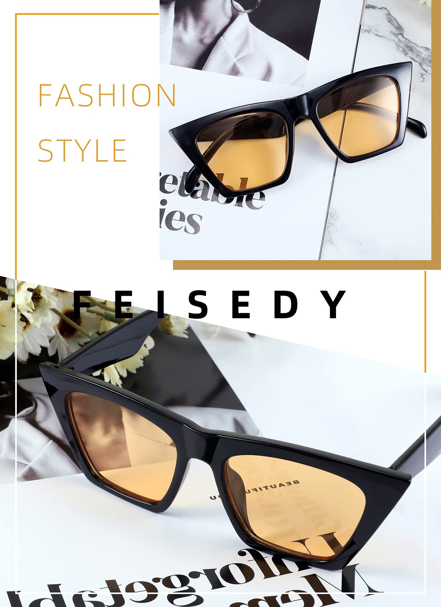 FEISEDY Vintage Square Cat Eye Sunglasses Women Trendy Cateye Sunglasses B2473