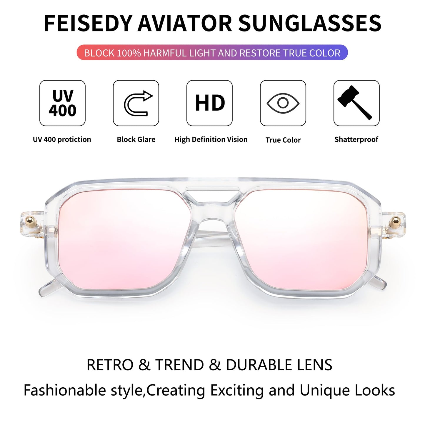 FEISEDY Vintage Square 70s Flat Aviator Sunglasses Women Men Classic Retro Stylish Frame UV400 Sunglasses B2622