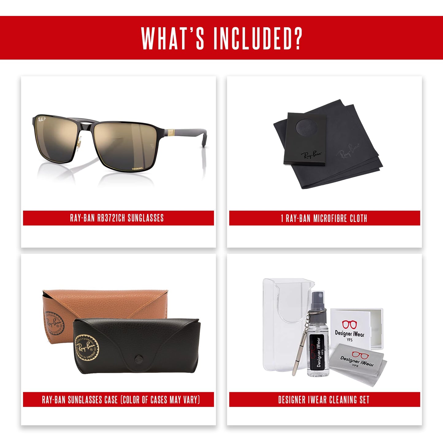 Ray-Ban RB3721CH Square Sunglasses for Men for Women + BUNDLE With Designer iWear Complimentary Eyewear Kit