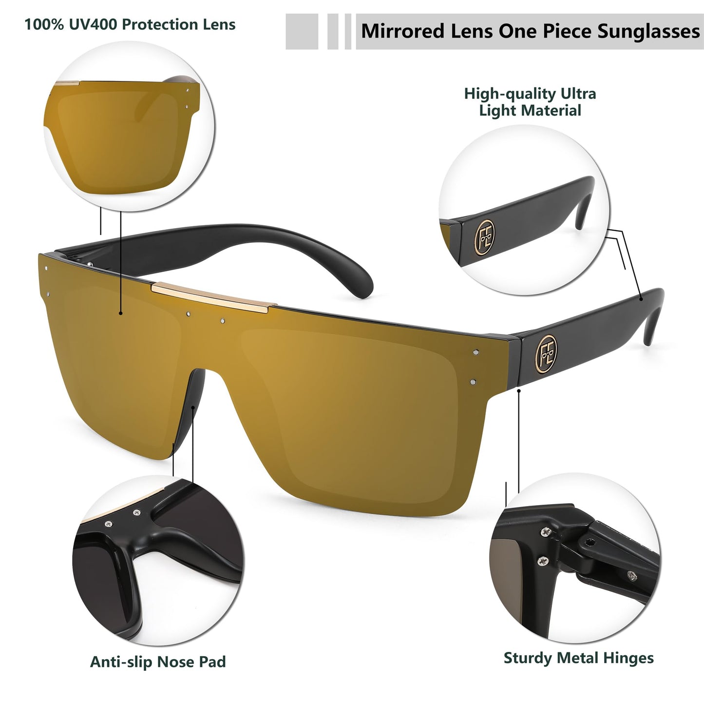 FEISEDY Men Sunglasses Polarized Oversized Square Flat Top Cycling Running Fishing Golf Hiking Sports B2990
