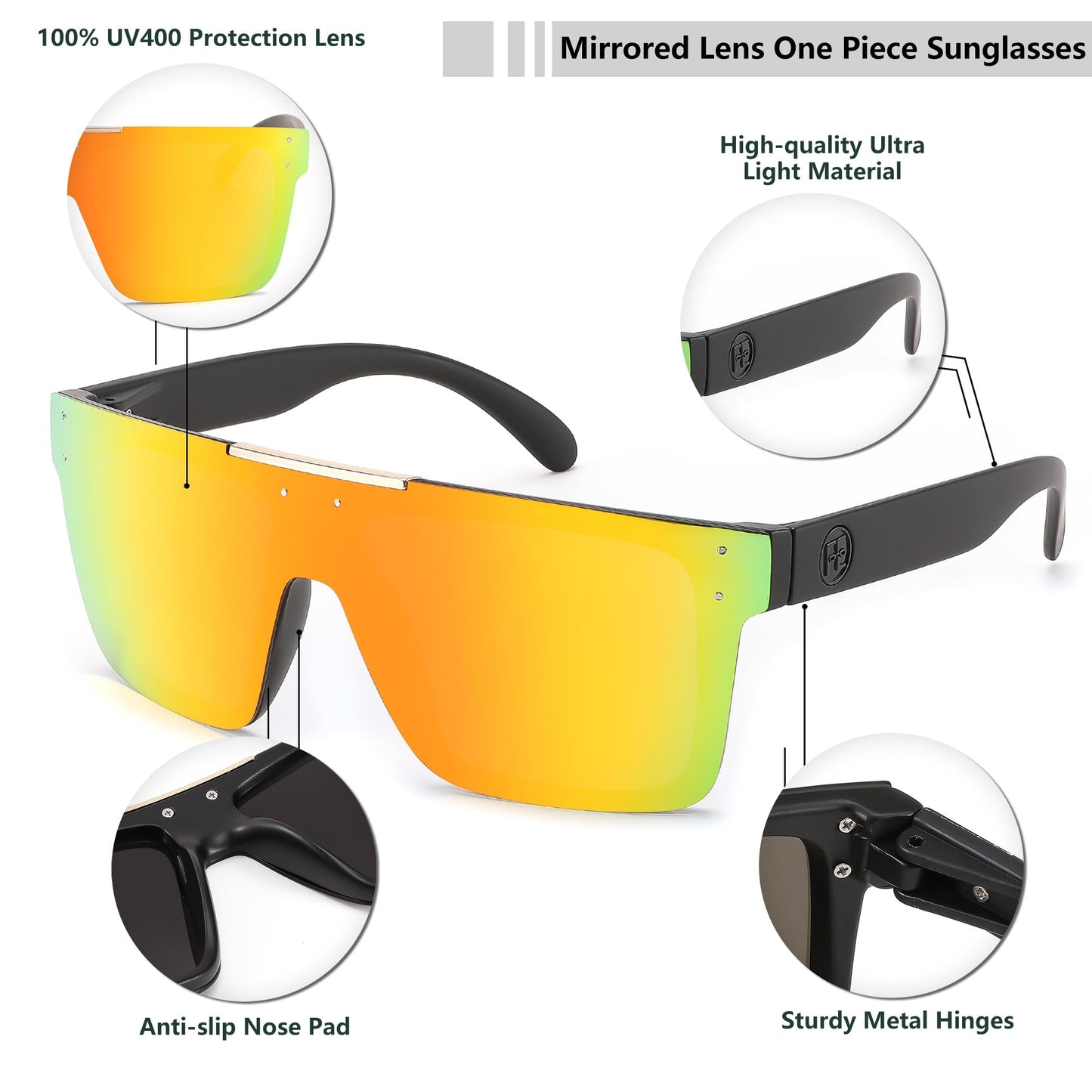 FEISEDY Men Sunglasses Polarized Oversized Square Flat Top Cycling Running Fishing Golf Hiking Sports B2990