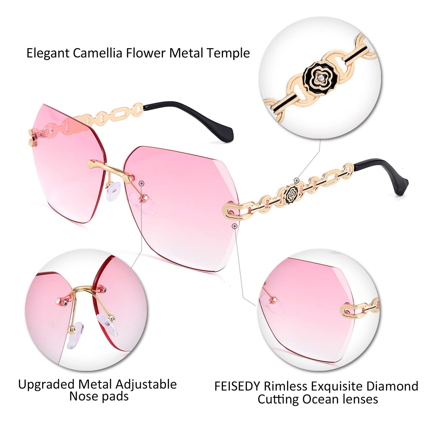 FEISEDY Classic Rimless Sunglasses Women Metal Frame Diamond Cutting Lens Sun Glasses B2567