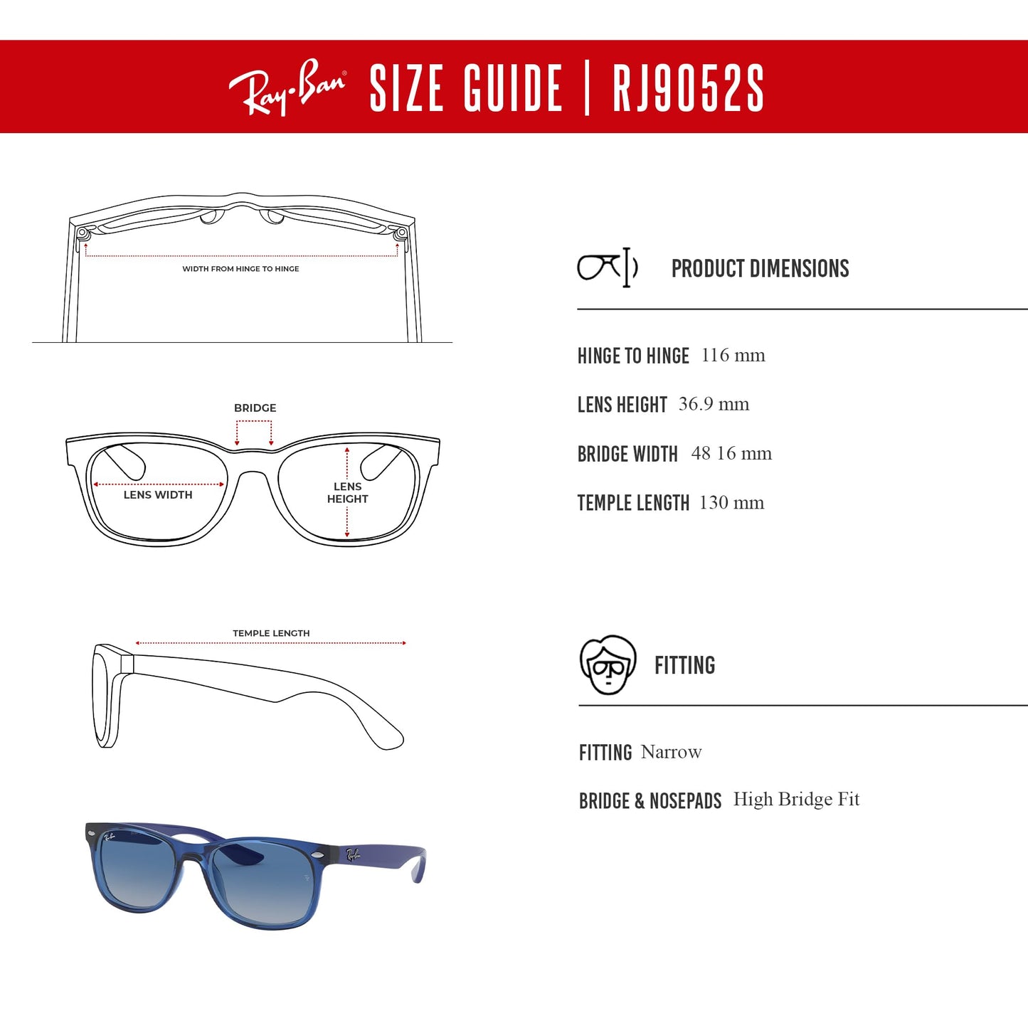 Ray-Ban Junior XS Kids' New Wayfarer RJ9052S Square Sunglasses for SMALL Boys and Girls + BUNDLE With DIW Kit