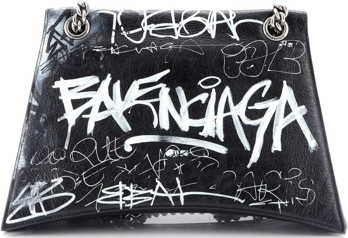 Pre-Loved Graffiti Crush Chain Flap Bag Leather Medium, Black