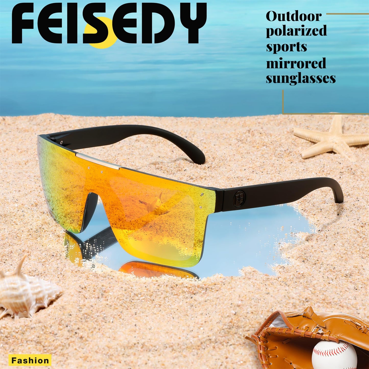 FEISEDY Men Sunglasses Polarized Oversized Square Flat Top Cycling Running Fishing Golf Hiking Sports B2990
