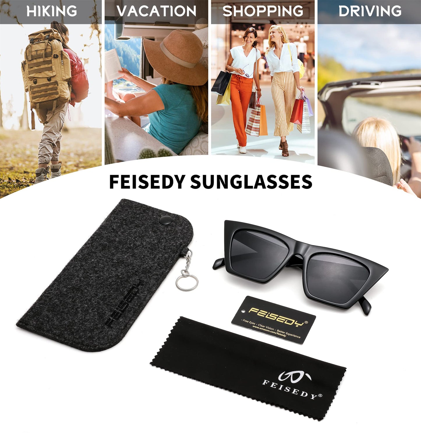 FEISEDY Vintage Square Cat Eye Sunglasses Women Trendy Cateye Sunglasses B2473