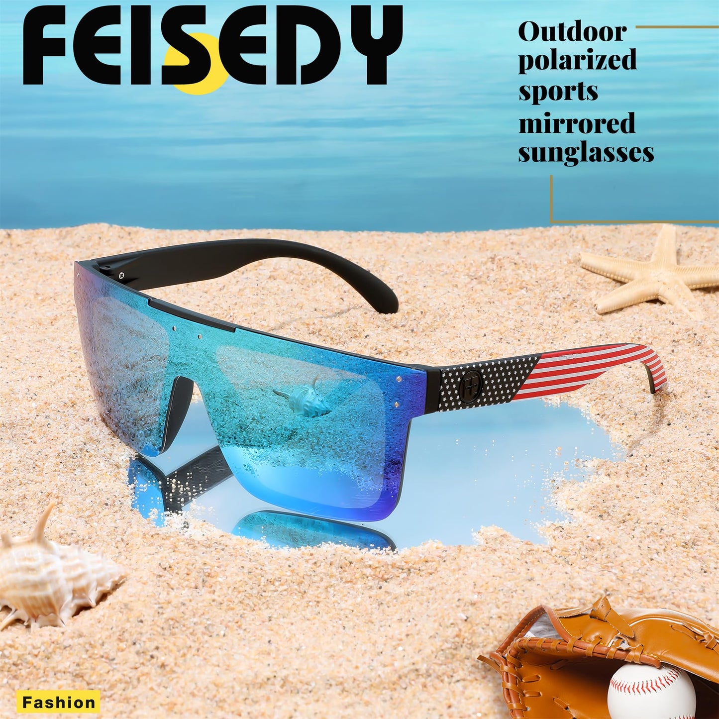 FEISEDY Men Sunglasses Polarized Oversized Square Flat Top Cycling Running Fishing Golf Hiking Sports B2990