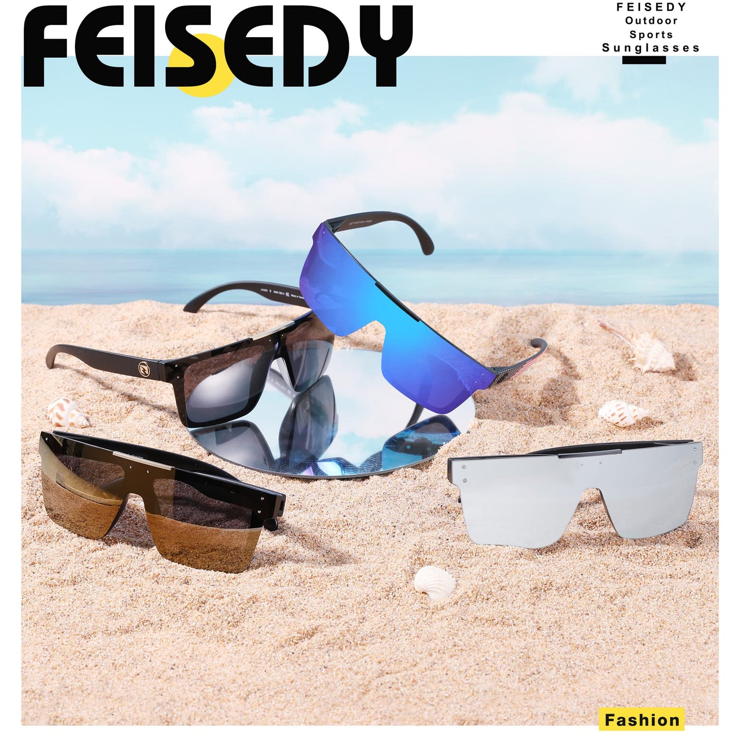 FEISEDY Men Sunglasses Polarized Oversized Square Flat Top Cycling Running Fishing Golf Hiking Sports B2990