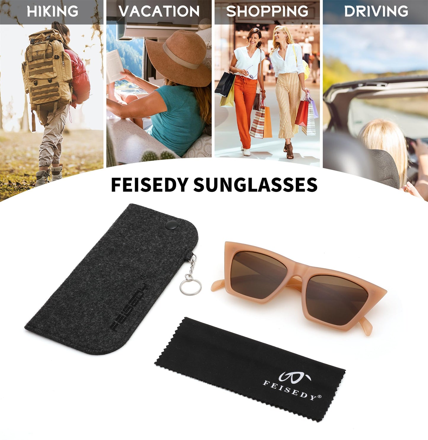 FEISEDY Vintage Square Cat Eye Sunglasses Women Trendy Cateye Sunglasses B2473