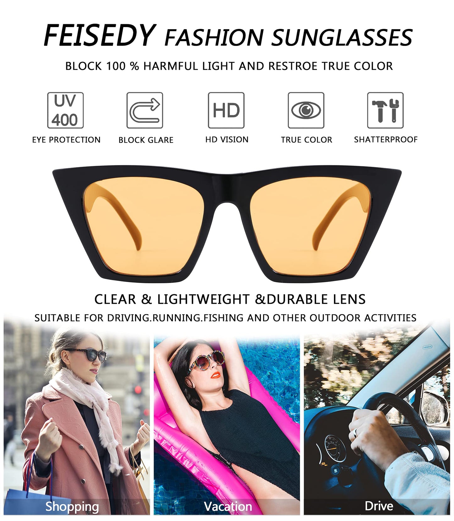 FEISEDY Vintage Square Cat Eye Sunglasses Women Trendy Cateye Sunglasses B2473
