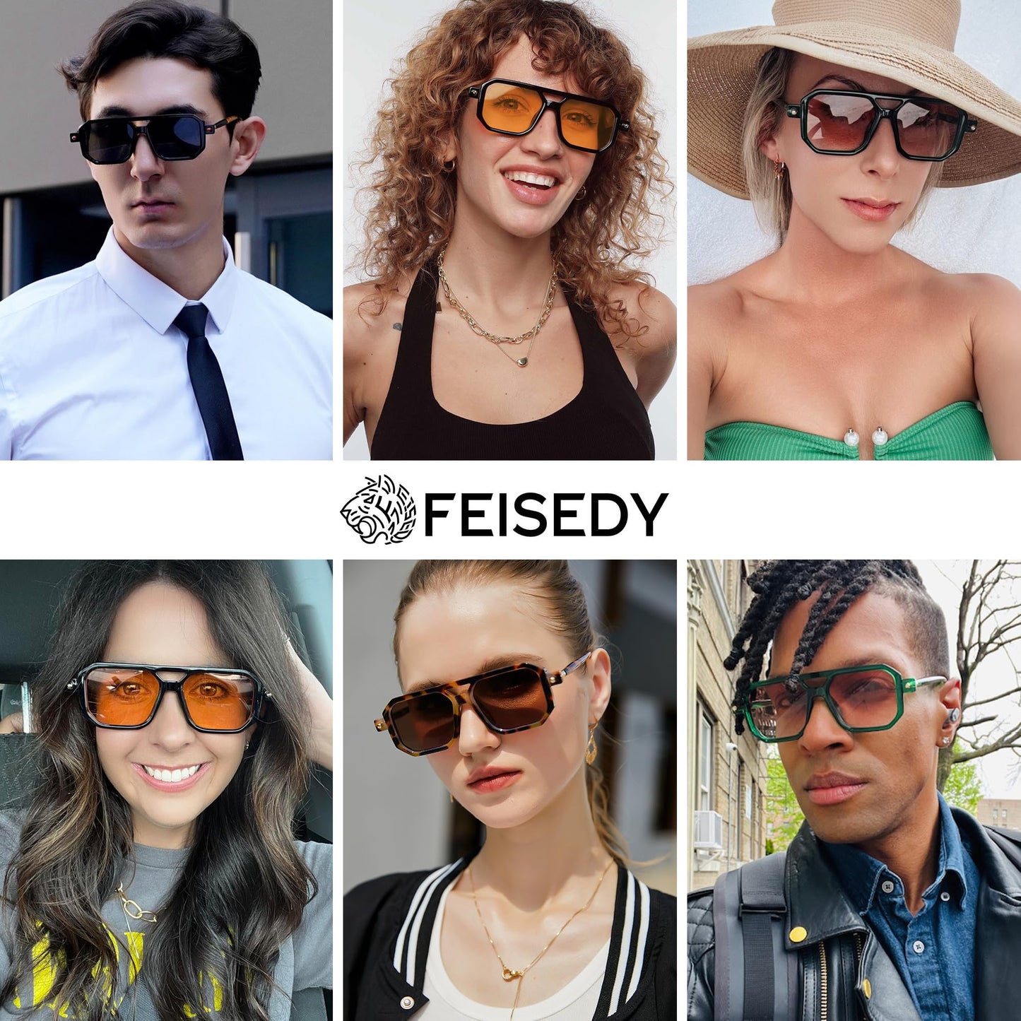 FEISEDY Vintage Square 70s Flat Aviator Sunglasses Women Men Classic Retro Stylish Frame UV400 Sunglasses B2622