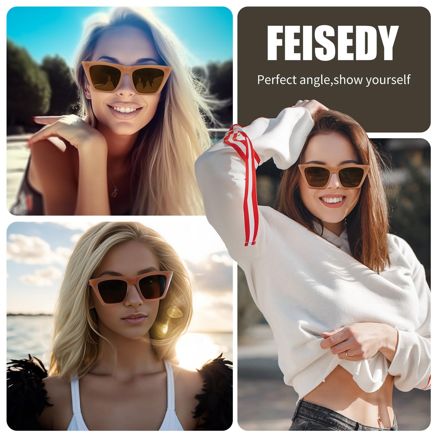 FEISEDY Vintage Square Cat Eye Sunglasses Women Trendy Cateye Sunglasses B2473