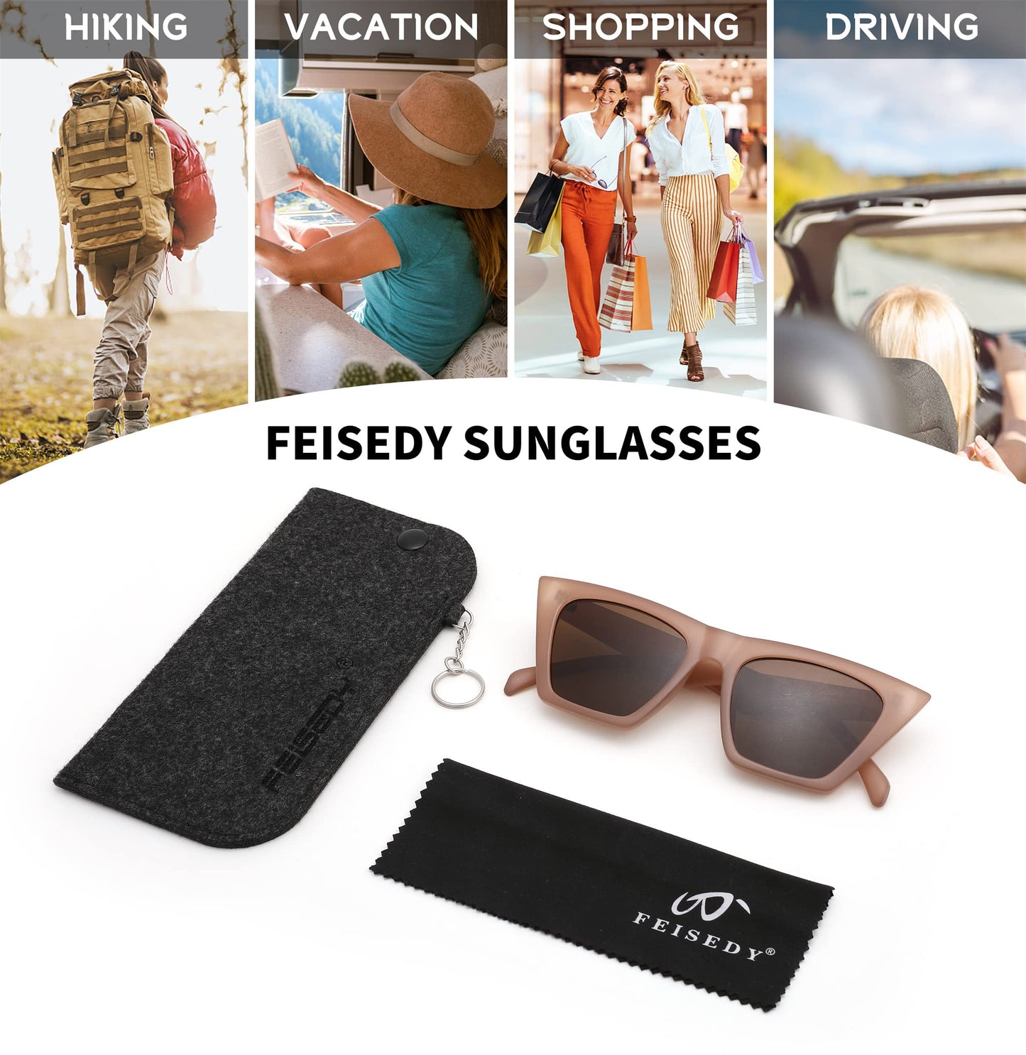 FEISEDY Vintage Square Cat Eye Sunglasses Women Trendy Cateye Sunglasses B2473