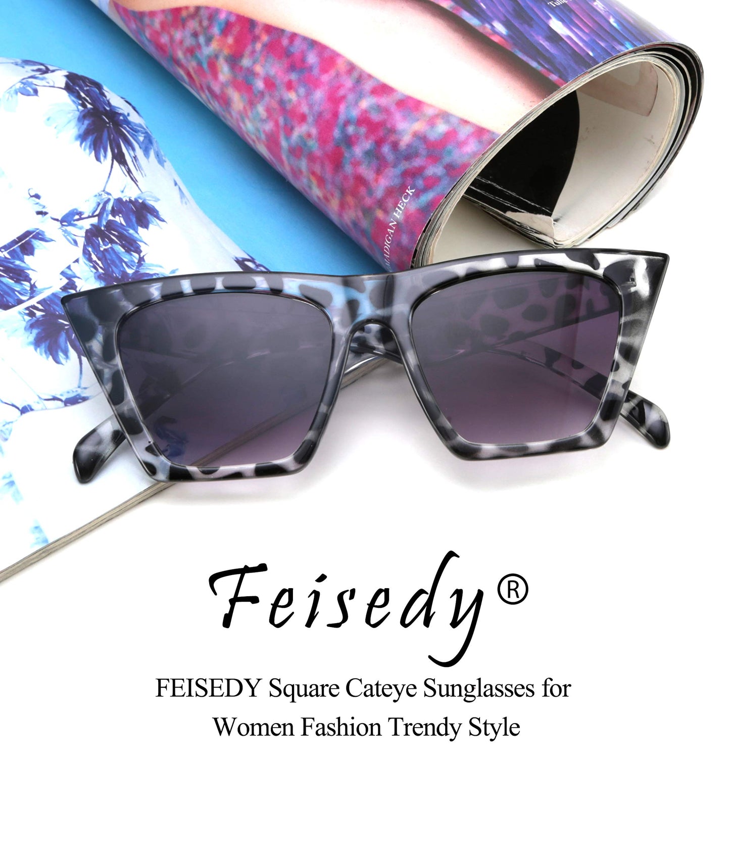 FEISEDY Vintage Square Cat Eye Sunglasses Women Trendy Cateye Sunglasses B2473