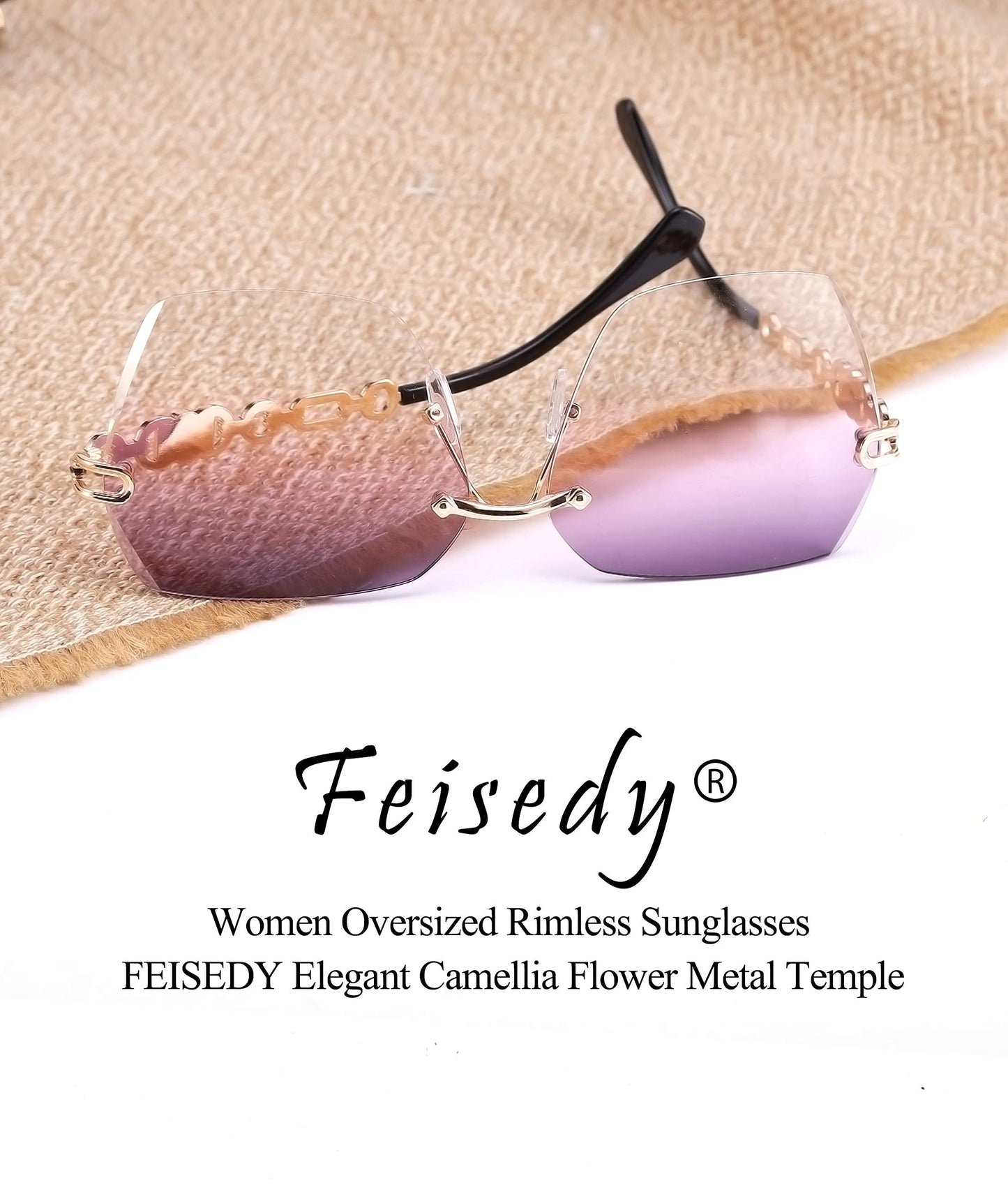 FEISEDY Classic Rimless Sunglasses Women Metal Frame Diamond Cutting Lens Sun Glasses B2567