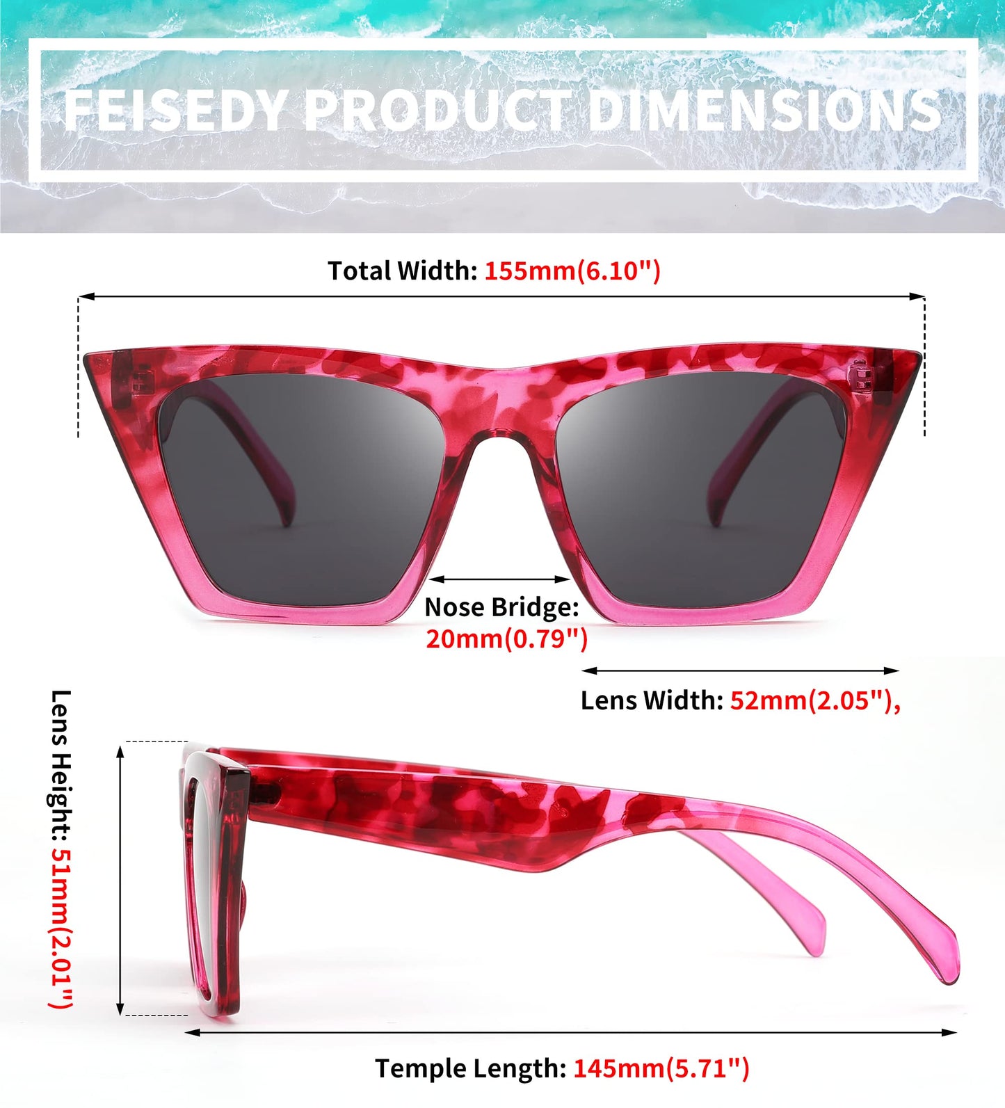 FEISEDY Vintage Square Cat Eye Sunglasses Women Trendy Cateye Sunglasses B2473