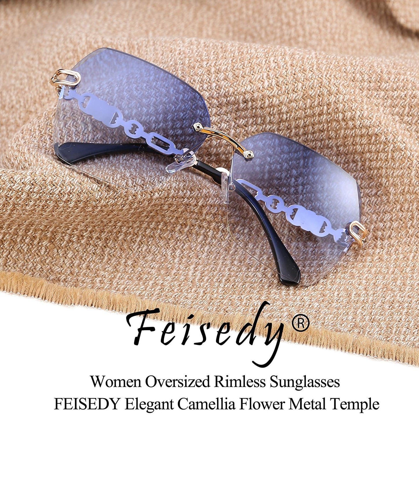 FEISEDY Classic Rimless Sunglasses Women Metal Frame Diamond Cutting Lens Sun Glasses B2567