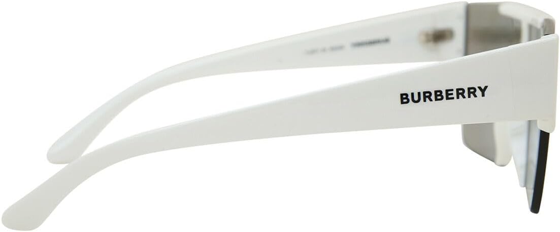 Burberry BE 4291 3007/H White Plastic Rectangle Sunglasses Silver Burberry Logo Lens