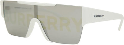 Burberry BE 4291 3007/H White Plastic Rectangle Sunglasses Silver Burberry Logo Lens