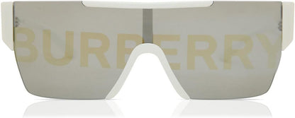 Burberry BE 4291 3007/H White Plastic Rectangle Sunglasses Silver Burberry Logo Lens
