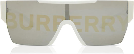 Burberry BE 4291 3007/H White Plastic Rectangle Sunglasses Silver Burberry Logo Lens