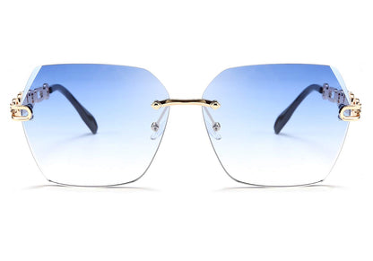 FEISEDY Classic Rimless Sunglasses Women Metal Frame Diamond Cutting Lens Sun Glasses B2567