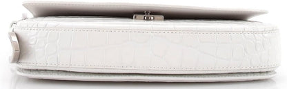 Pre-Loved Ghost Sling Shoulder Bag Crocodile Embossed Leather Small, White