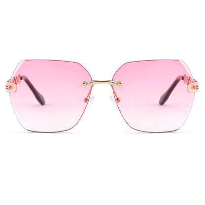 FEISEDY Classic Rimless Sunglasses Women Metal Frame Diamond Cutting Lens Sun Glasses B2567