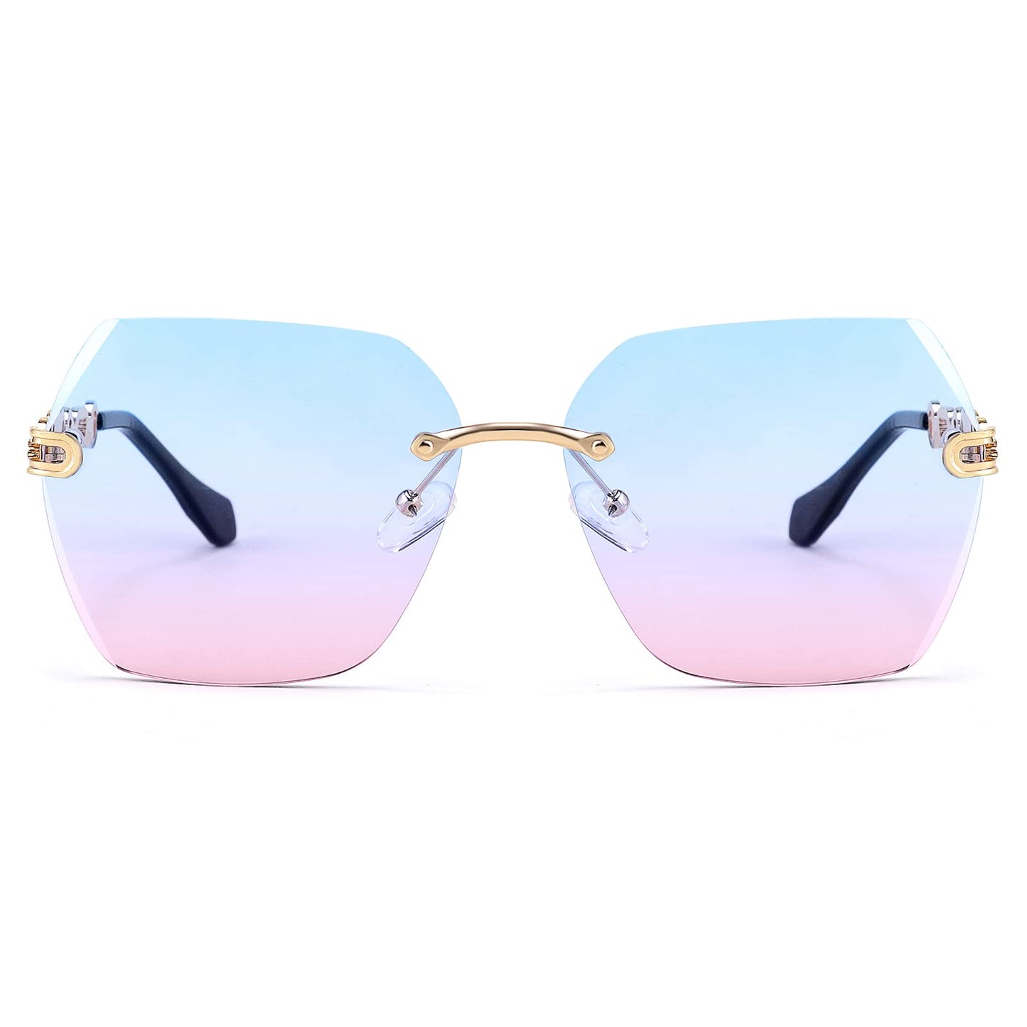 FEISEDY Classic Rimless Sunglasses Women Metal Frame Diamond Cutting Lens Sun Glasses B2567
