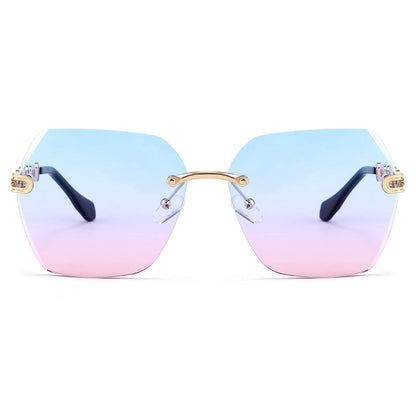 FEISEDY Classic Rimless Sunglasses Women Metal Frame Diamond Cutting Lens Sun Glasses B2567