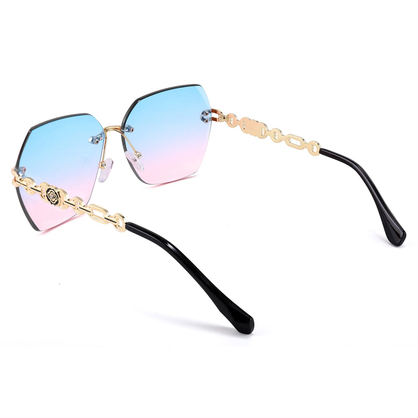 FEISEDY Classic Rimless Sunglasses Women Metal Frame Diamond Cutting Lens Sun Glasses B2567