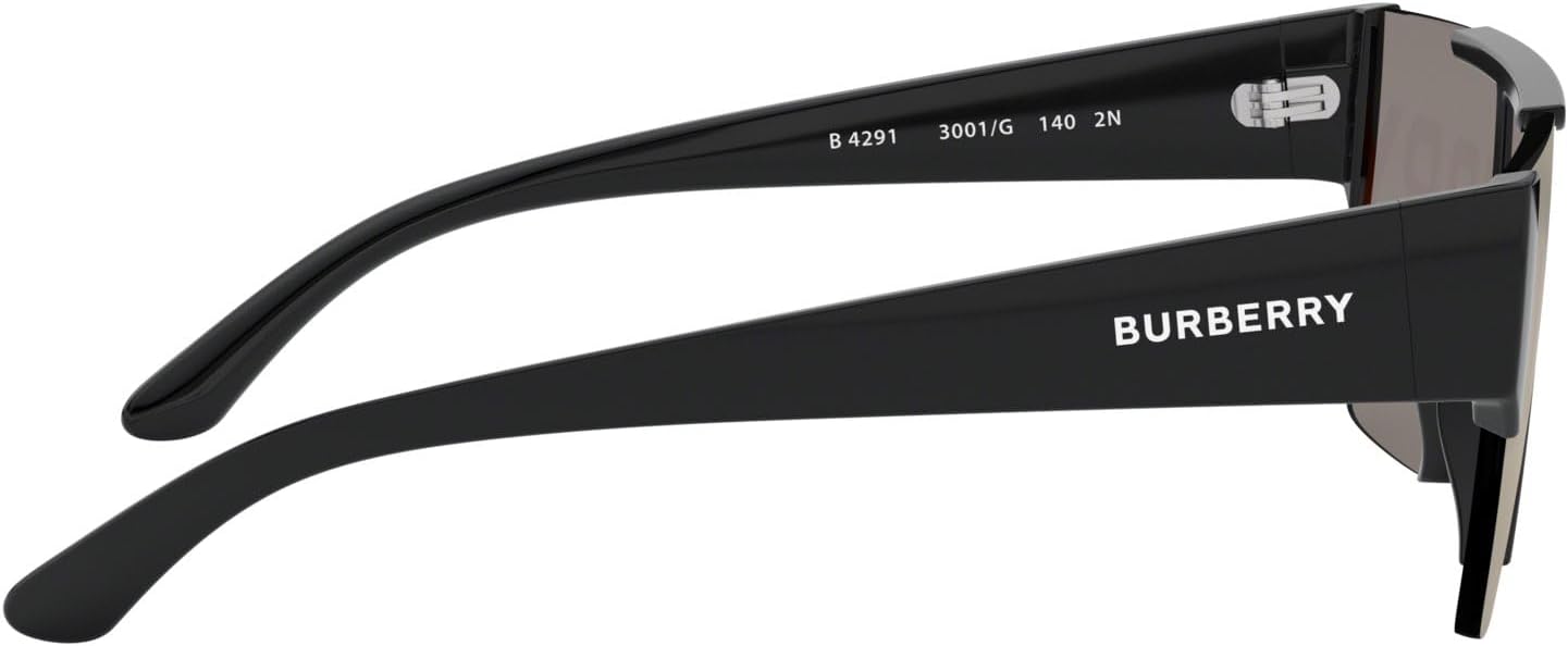 Burberry BE 4291 3001/G Black Plastic Rectangle Sunglasses Gold Mirror Lens