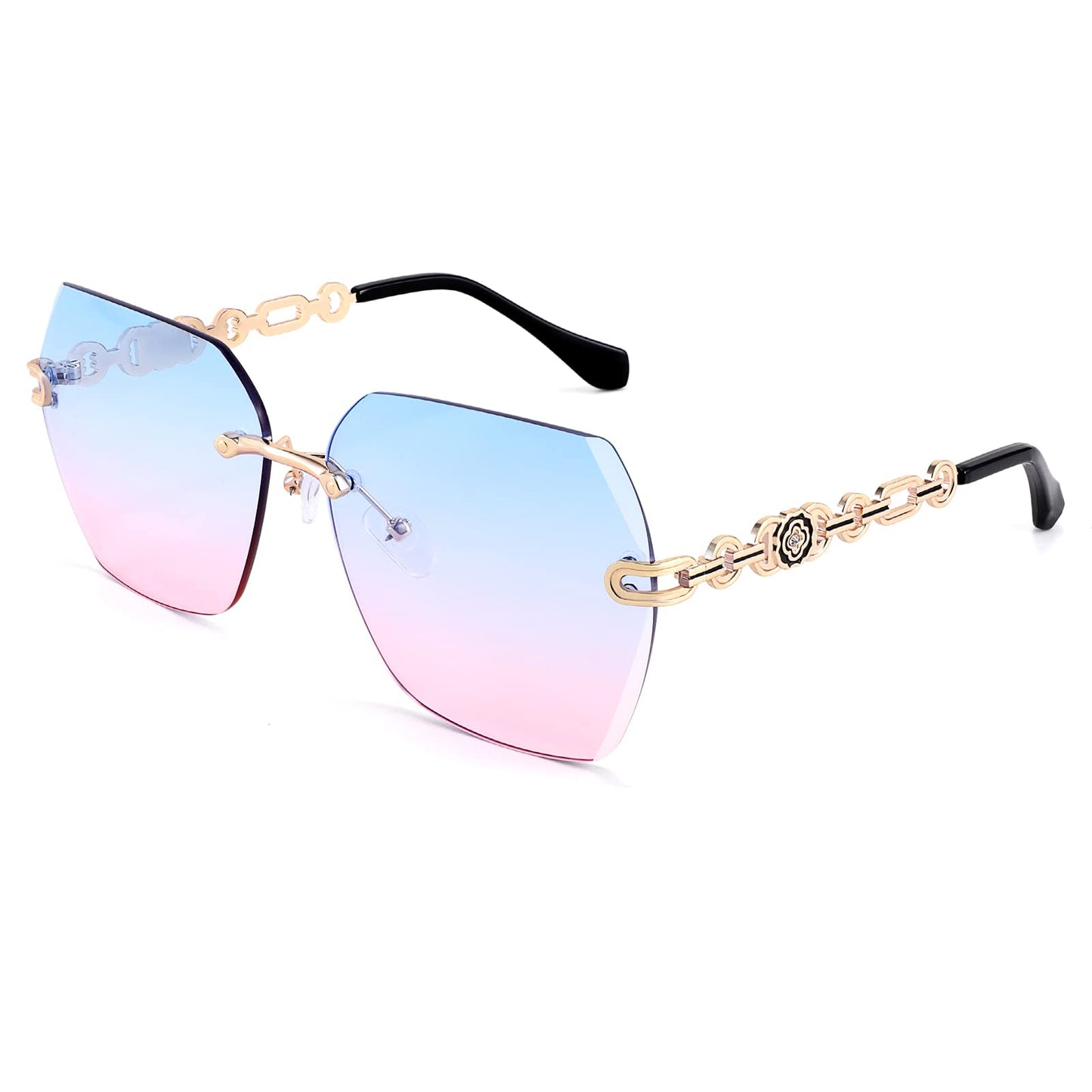 FEISEDY Classic Rimless Sunglasses Women Metal Frame Diamond Cutting Lens Sun Glasses B2567