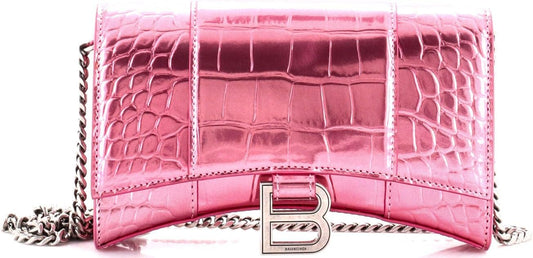 Pre-Loved Hourglass Chain Crossbody Bag Leather, Pink